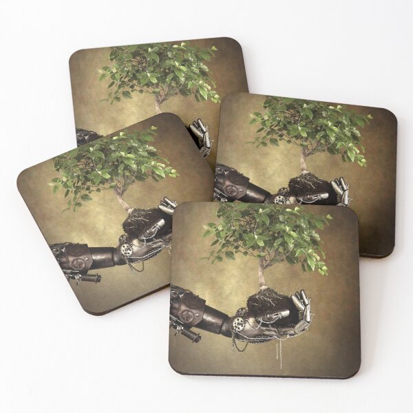 Item preview, Tree over wooden hand with gears and old-fashioned background designed and sold by Cinzia Murgia.