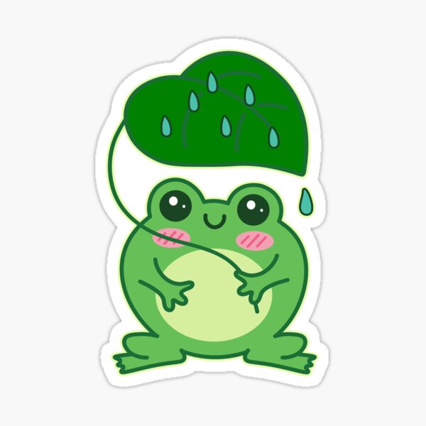 Item preview, Cute Kawaii Frog Holding a Leaf Under the Rain designed and sold by CutenessKlub.