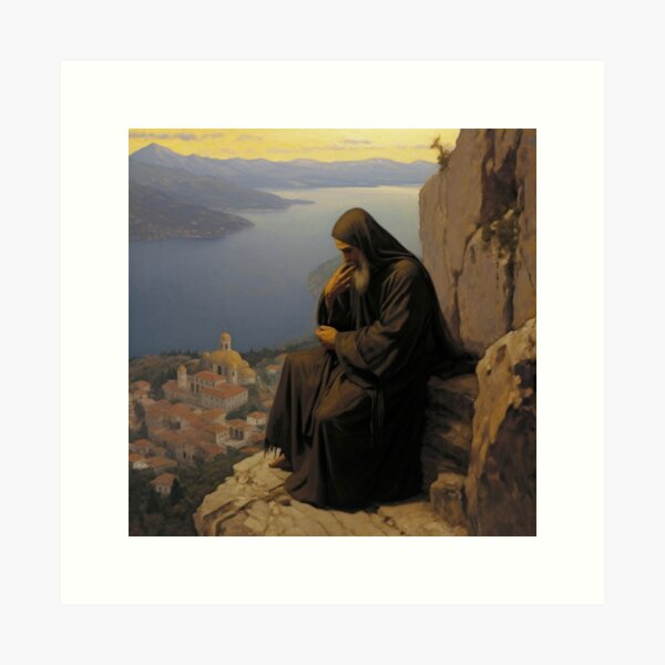 Item preview, Monk praying for the Soul of the World on Mount Athos - Oil - Digital Art designed and sold by SeraphimDesigns.