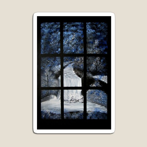 Painting of a Waterfall through a Window Magnet