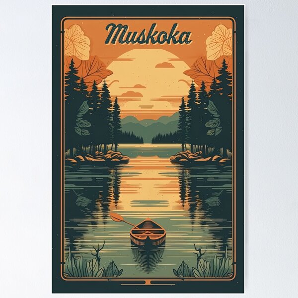 Vista previa del artículo con la obra «Ilustración inspirada en el cartel de viaje de Muskoka», diseñado y vendido por EverettAtlas.