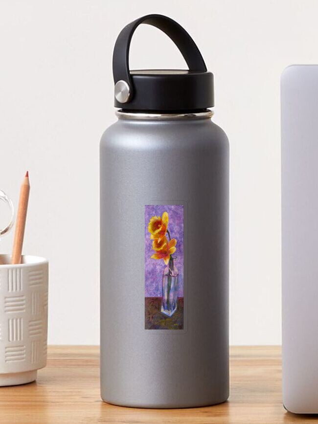 Thumbnail 1 of 3, Sticker, Daffodils in a Glass Vase designed and sold by ByFitsAndStarts.