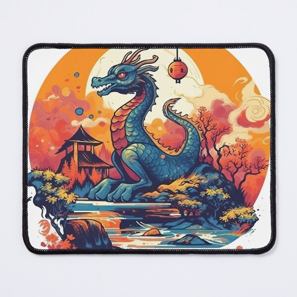 Item preview, Mythical Dragon Landscapes: Majestic Hand-Painted Scene of Scenic Wilderness, Featuring a Fire-Breathing Beast designed and sold by DooodleGod.