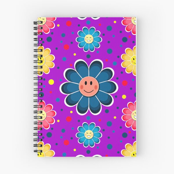 Item preview, Flower Face Pattern, mixed colours on a purple background designed and sold by Pear Tree Studio.