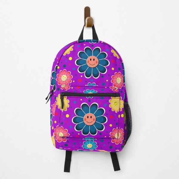 Item preview, Flower Face Pattern, mixed colours on a purple background designed and sold by Pear Tree Studio.