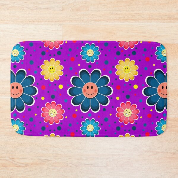 Item preview, Flower Face Pattern, mixed colours on a purple background designed and sold by Pear Tree Studio.