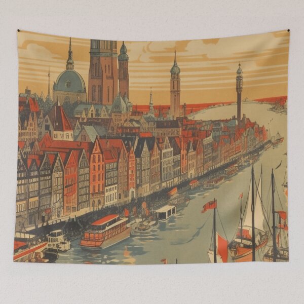 Item preview, A Vintage Travel Illustration of Hamburg - Germany designed and sold by GoodOldVintage.