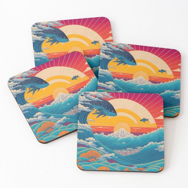 Item preview, Ukiyo-e Waves Mount Fuji Sun and Fish designed and sold by jp22yoshi.
