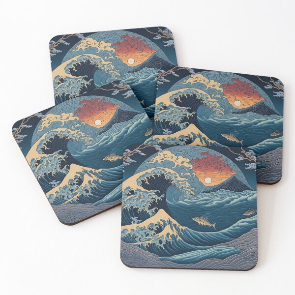 Item preview, Ukiyo-e Waves Mount Fuji Night Sea and Fish designed and sold by jp22yoshi.
