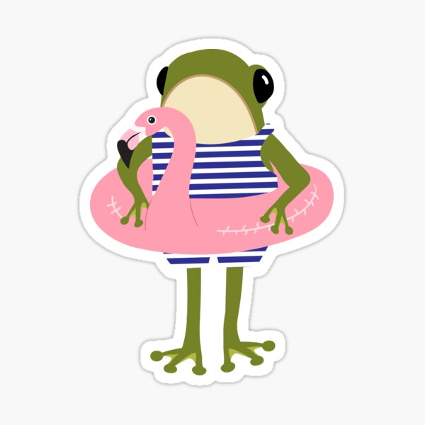 Swimming frog with flamingo pool float Sticker
