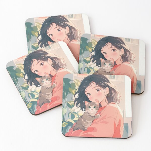 Item preview, Cute girl at home with her cat designed and sold by nekocharm.