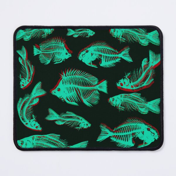Item preview, Skeleton Fish bones pattern, light green fish on a green background. designed and sold by Pear Tree Studio.