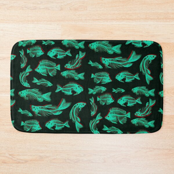 Item preview, Skeleton Fish bones pattern, light green fish on a green background. designed and sold by Pear Tree Studio.