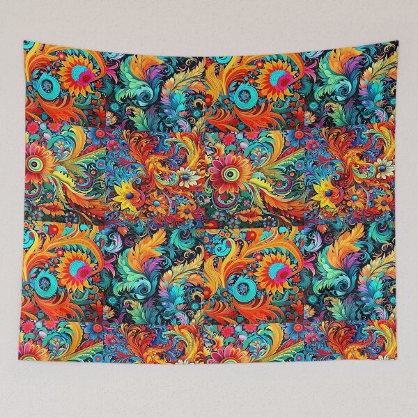 Item preview, Colorful and vibrant boho flower feather art pattern designed and sold by Earth Nature Creations.