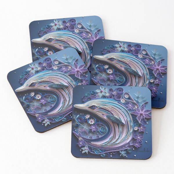 Artikelvorschau, Abstract blue background with flowers and fish made of paper. Paper cut. entworfen und verkauft von aiphotosart.