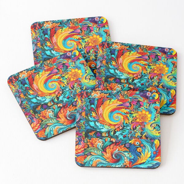 Item preview, Colorful and vibrant boho flower feather art pattern designed and sold by Earth Nature Creations.