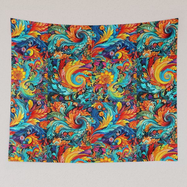 Item preview, Colorful and vibrant boho flower feather art pattern designed and sold by Earth Nature Creations.