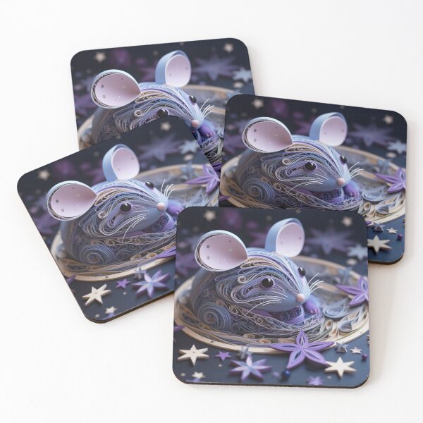 Item preview, Funny mouse made of paper and decorated with flowers and stars on a dark background designed and sold by aiphotosart.