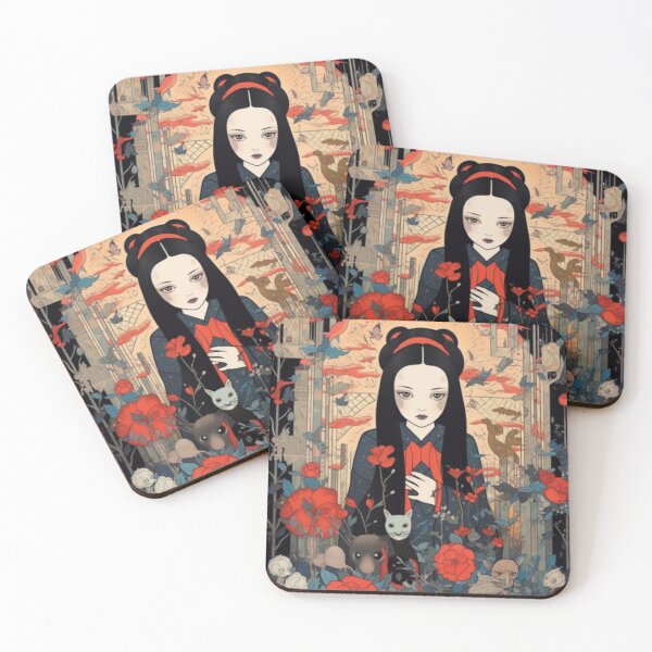 Item preview, Whimsical Ukiyo-e Tribute: Wednesday Addams in Traditional Kimono - Dark and Delicate Impressions designed and sold by HeritageJapArt.