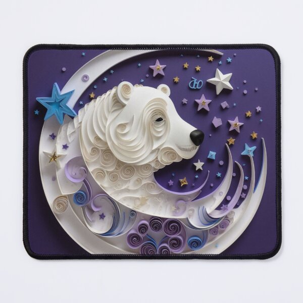 Artikelvorschau, Cute white bear with moon and stars on purple background, top view entworfen und verkauft von aiphotosart.