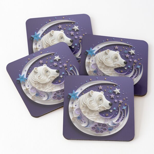 Artikelvorschau, Cute white bear with moon and stars on purple background, top view entworfen und verkauft von aiphotosart.