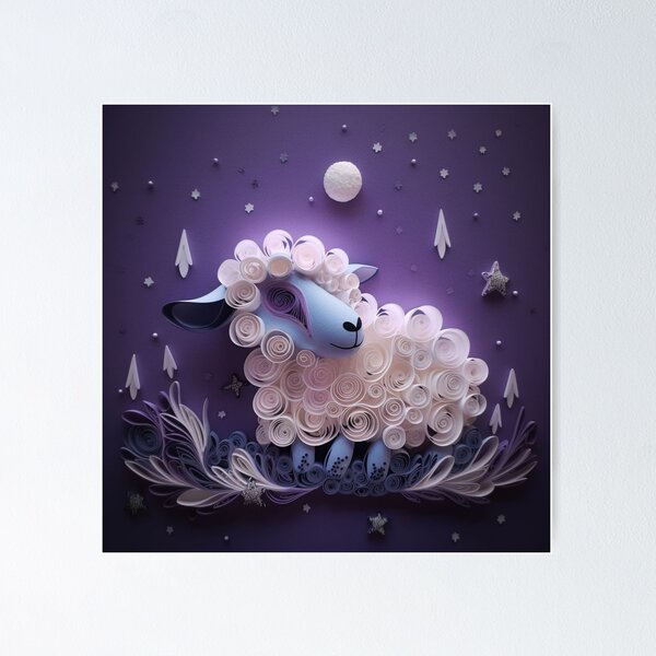 Item preview, Sheep with moon and stars in the background. 3d rendering designed and sold by aiphotosart.