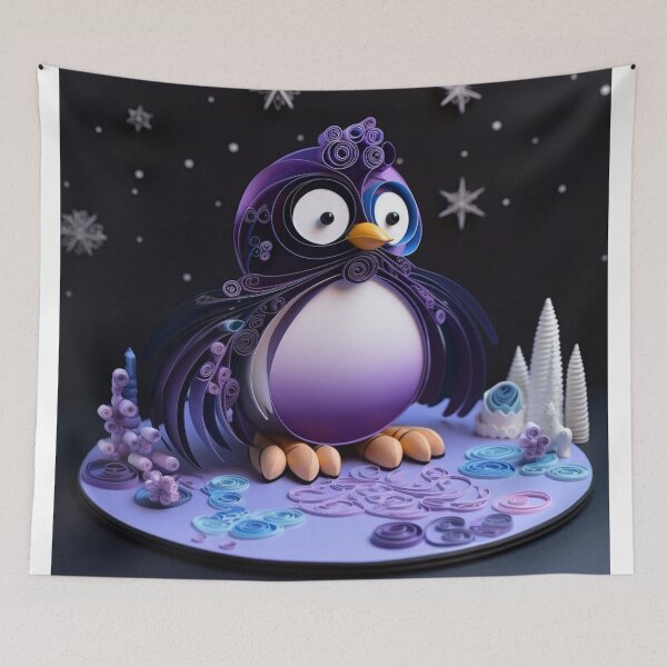 Item preview, Birthday cake with penguin and snowflakes on a black background designed and sold by aiphotosart.