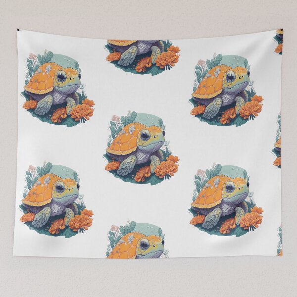 Item preview, Turtley Awesome: A Colorful Turtle with Flower Splash designed and sold by hudaG.