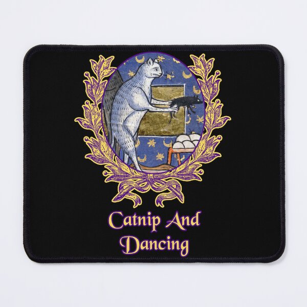 Item preview, 'Catnip And Dancing' Goofy Cat Offering Mouse - Medieval Designs Collection designed and sold by Ridiculam Toga.