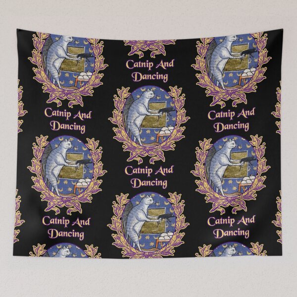 Item preview, 'Catnip And Dancing' Goofy Cat Offering Mouse - Medieval Designs Collection designed and sold by Ridiculam Toga.
