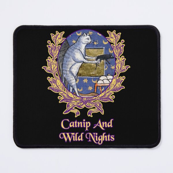 Item preview, 'Catnip and Wild Nights' Goofy Cat Offering Mouse - Medieval Designs Collection designed and sold by Ridiculam Toga.