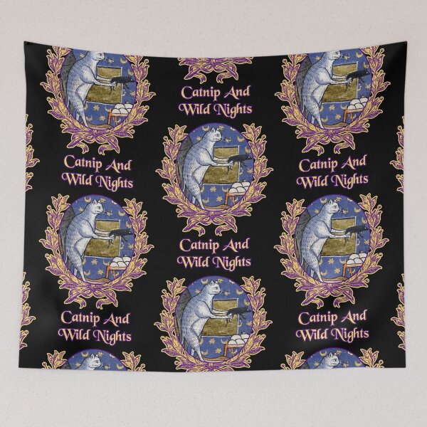 Item preview, 'Catnip and Wild Nights' Goofy Cat Offering Mouse - Medieval Designs Collection designed and sold by Ridiculam Toga.