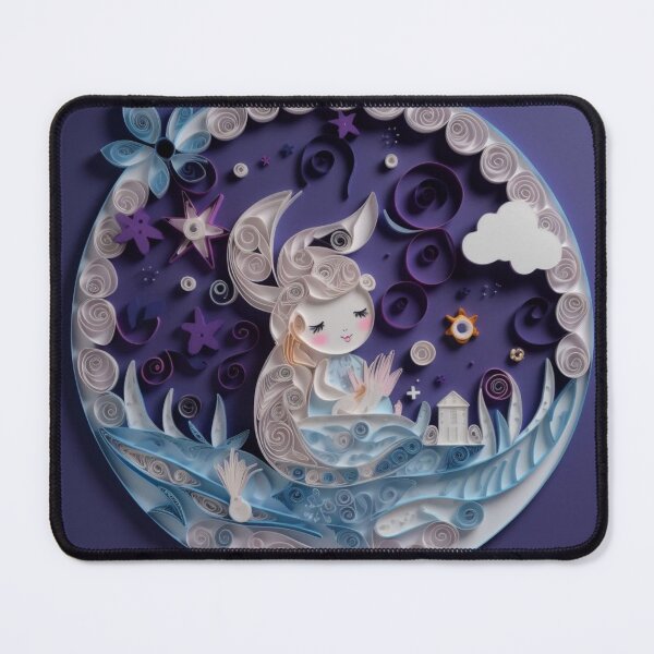 Artikelvorschau, Cute cartoon mermaid in the moon with purple flowers and clouds. entworfen und verkauft von aiphotosart.