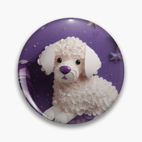 Artikelvorschau, Cute white dog on a purple background with stars and confetti entworfen und verkauft von aiphotosart.