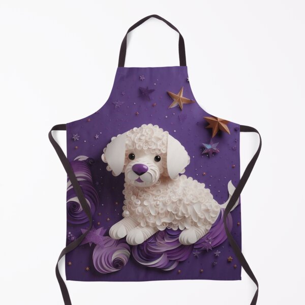 Artikelvorschau, Cute white dog on a purple background with stars and confetti entworfen und verkauft von aiphotosart.