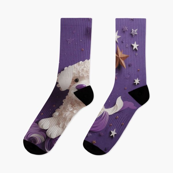 Item preview, Cute white dog on a purple background with stars and confetti designed and sold by aiphotosart.