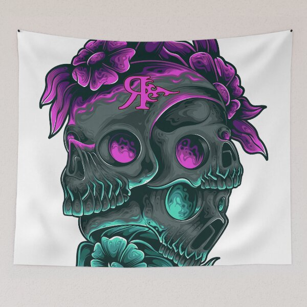 Aperçu de l'œuvre ROGUE 3 SKULLS FLEUR TATOUAGE ART créée et vendue par Rogueclothes.