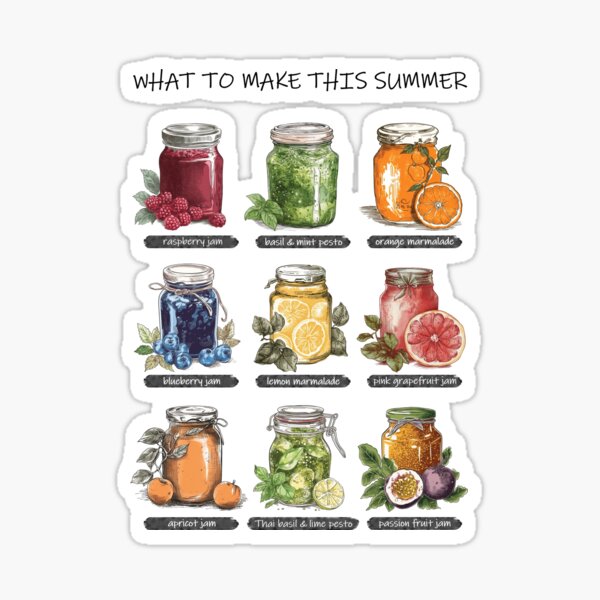 Colorful Farmhouse kitchen mason jars, vintage watercolor illustration Sticker