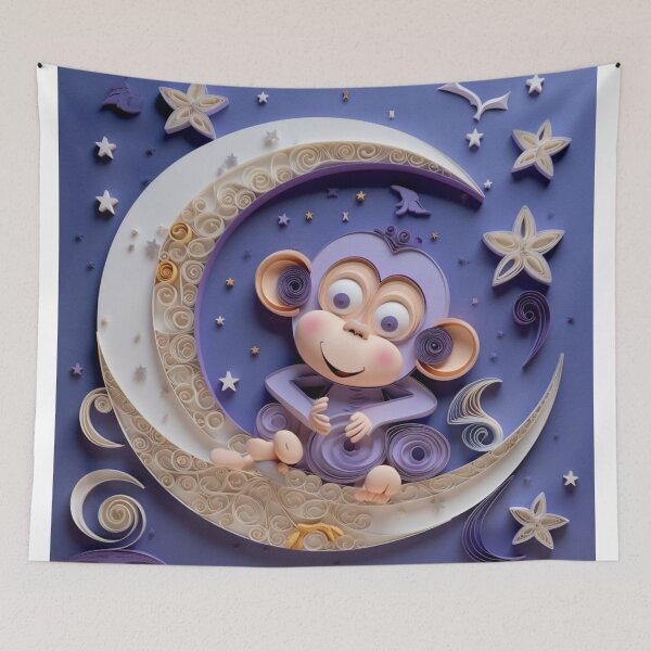 Item preview, Cute cartoon monkey on the moon and stars. Colorful 3D illustration. designed and sold by aiphotosart.
