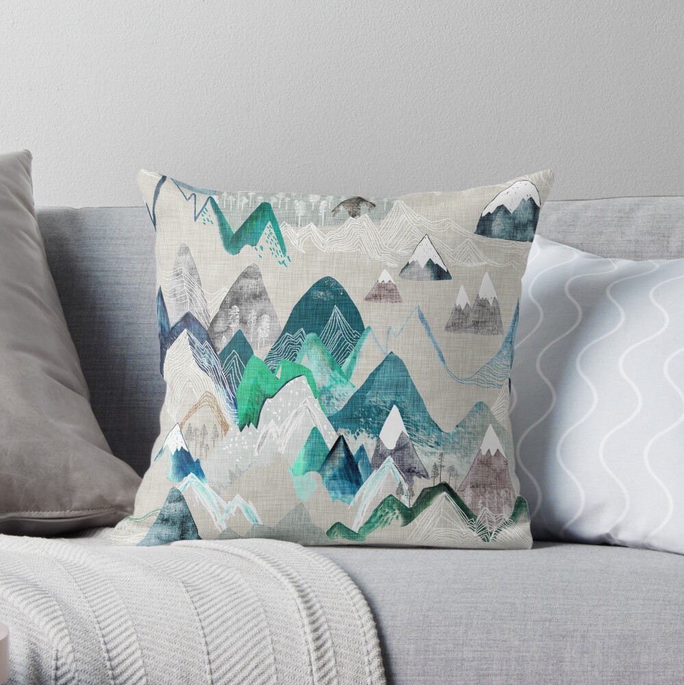 Call of the Mountains (in evergreen) Throw Pillow