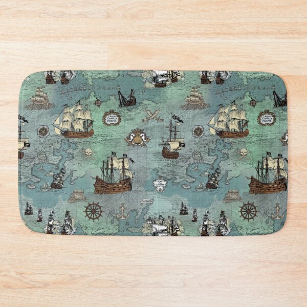 Item preview, Pirate Map Nautical Sea Print Ocean Blue & Sea Glass Green designed and sold by TejaJamilla.