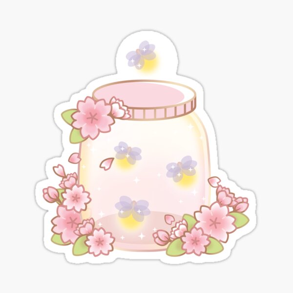 Magical Sakura Cherry Blossoms Floral Firefly Bottle Sticker