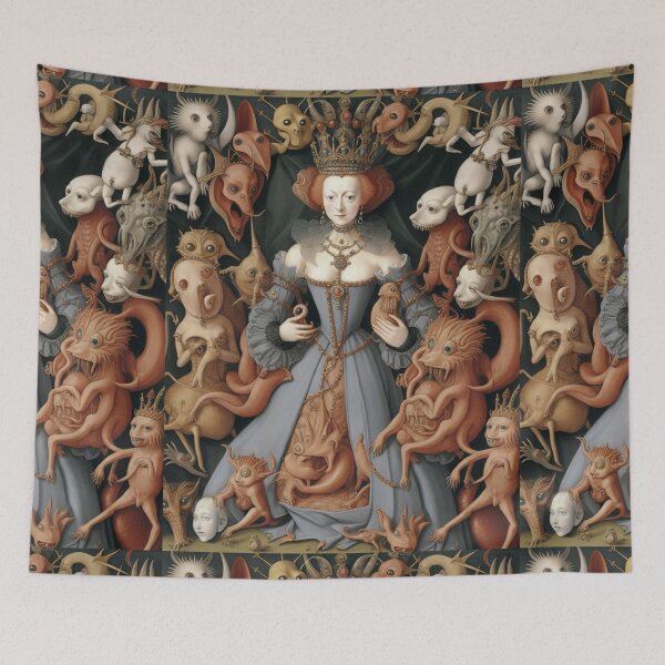Item preview, Queen Elizabeth I of England surrounded by Demons and Fallen angels at court after Hieronymus Bosch designed and sold by Vintage Designs +.