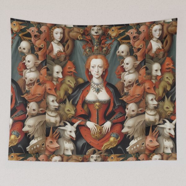 Item preview, Queen Elizabeth I of England surrounded by Demons and Fallen angels at court after Hieronymus Bosch designed and sold by Vintage Designs +.