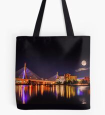Moon light over Zakim bridge Tote Bag