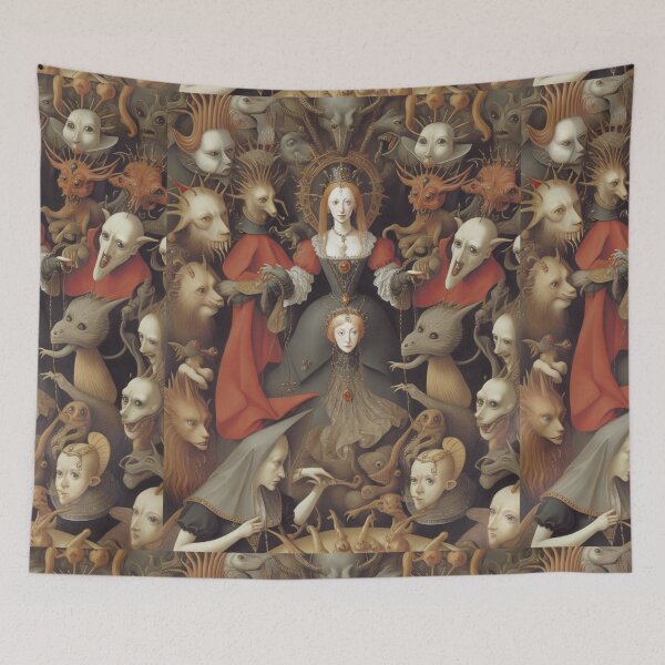 Item preview, Queen Elizabeth I of England surrounded by Demons and Fallen angels at court after Hieronymus Bosch designed and sold by Vintage Designs +.