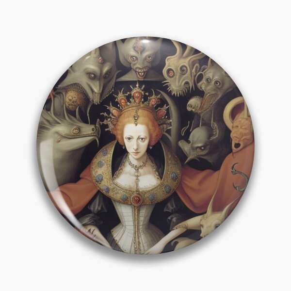 Item preview, Queen Elizabeth I of England surrounded by Demons and Fallen angels at court after Hieronymus Bosch designed and sold by Vintage Designs +.