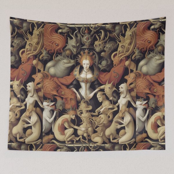 Item preview, Queen Elizabeth I of England surrounded by Demons and Fallen angels at court after Hieronymus Bosch designed and sold by Vintage Designs +.
