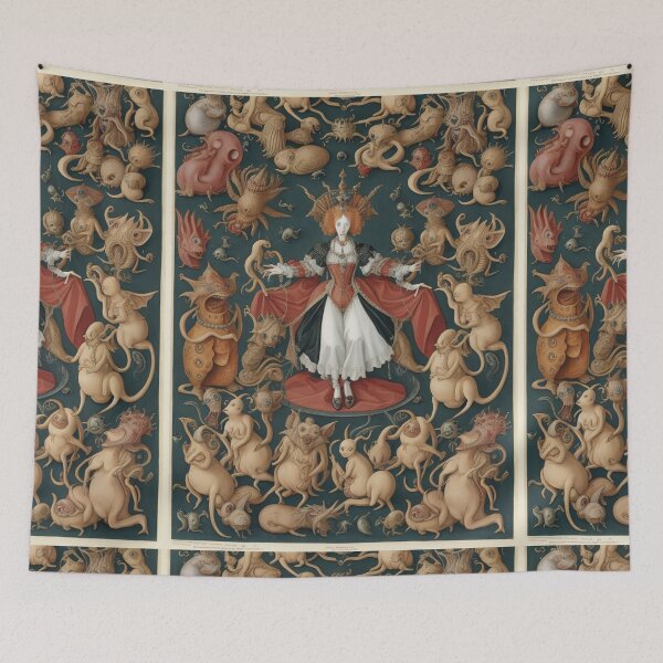 Item preview, Queen Elizabeth I of England surrounded by Demons and Fallen angels at court after Hieronymus Bosch designed and sold by Vintage Designs +.