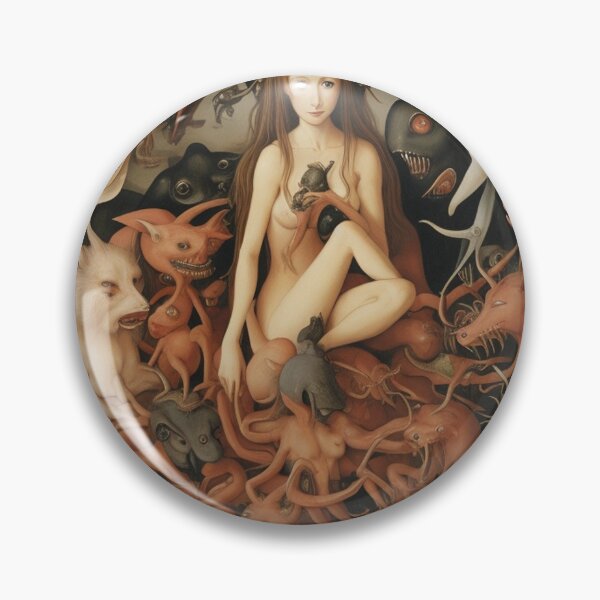 Item preview, A beautiful woman from the middle ages surrounded by Demons and Fallen angels at court after Hieronymus Bosch designed and sold by Vintage Designs +.
